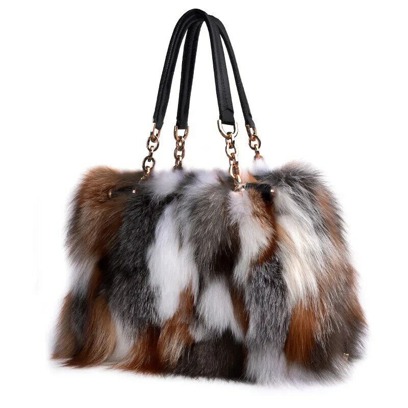 Женская сумка из натурального Лисьего меха, роскошные кожаные Брендовые вечерние мессенджеры на одно плечо, дизайнерская вечерняя вместительная сумочка