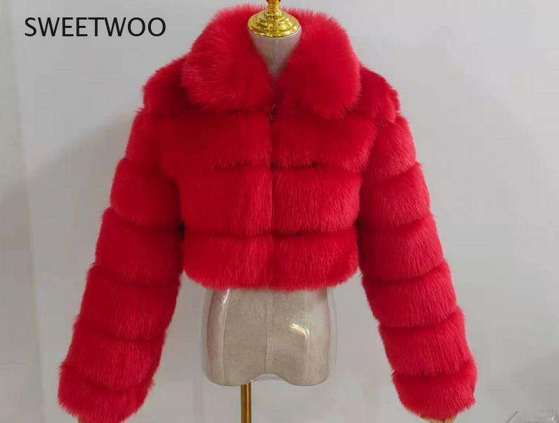 Casaco de pele falsa de raposa 2021, casaco de inverno feminino fashion de alta qualidade de pele falsa, casaco feminino vintage de manga comprida, jaqueta curta peluda