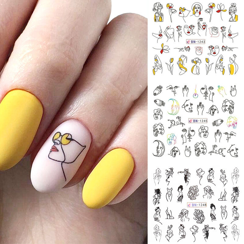 HNUIX 12 wzorów zestaw naklejek do paznokci zmieszany z kwiatowym, geometrycznym wzorem seksowna dziewczyna Nail Art woda kalkomanie transferowe tatuaże suwaki Manicure