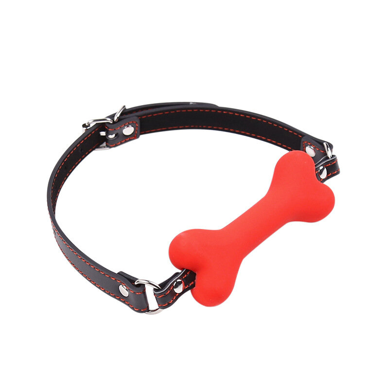 Cute Padat Kulit Harness Mulut Silikon Anjing Tulang Bola Muntah BDSM Mouthplug Pasangan Menggoda Produk Seks Erotis Mainan Permainan Dewasa