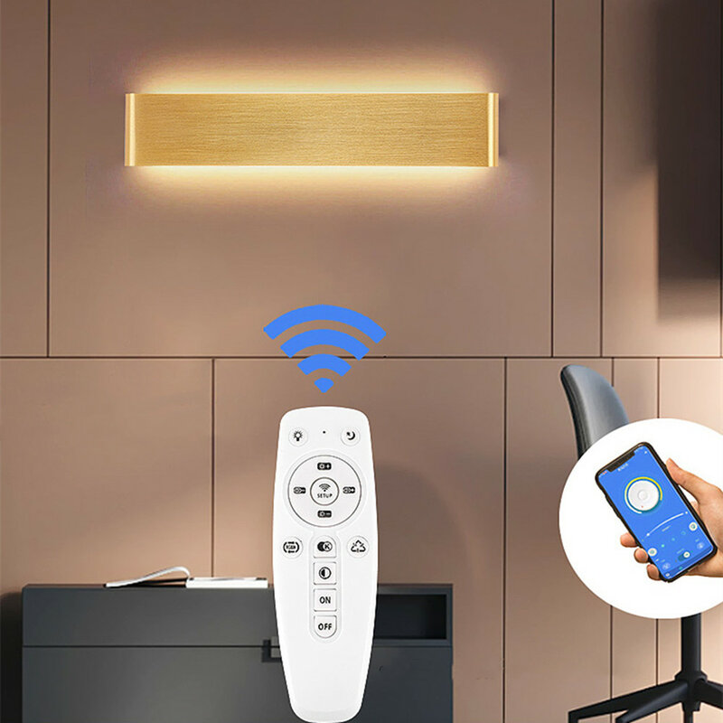 وحدة إضاءة LED جداريّة مصباح الحديثة الخفيفة مع البعيد بلوتوث APP تركيبات داخلي الجدار الشمعدان الحد الأدنى درج غرفة نوم السرير غرفة المعيشة