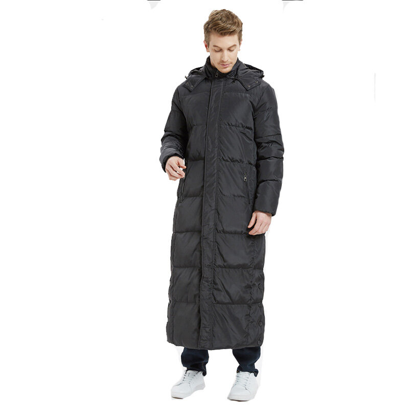 Męska bardzo długa kurtka zimowa kolana długi odcinek gruby duży rozmiar biznes męska kurtka zimowa na zewnątrz czarna kurtka