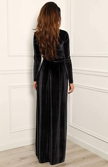 Robe de soirée en velours noire, col rond, manches longues, style sirène, tenue de soirée Maxi, élégante, Multi femmes, AE0792, 2023