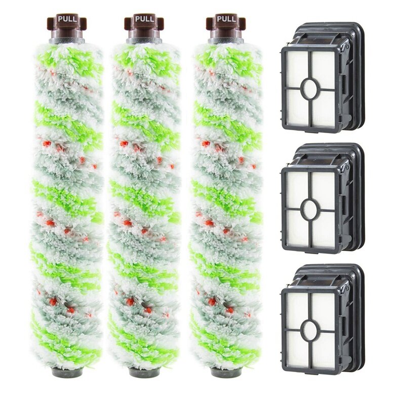 3 Pack Multi Surface Pet Brush Roll 2306 and 3 Pack 1866 Vacuum Filter Compatible with Bissell Crosswave 1785 2306 2551 Wet Dry