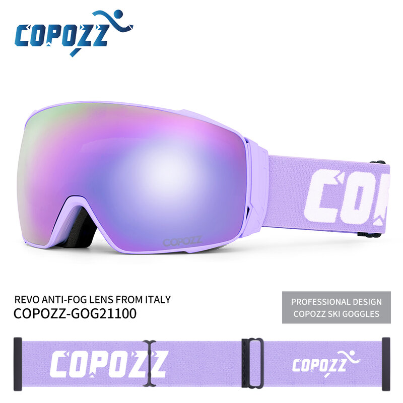 Copozz-자석 편광 스키 고글, 안개 방지 겨울 이중 레이어 UV400 보호 남성 스키 안경 렌즈 케이스 세트