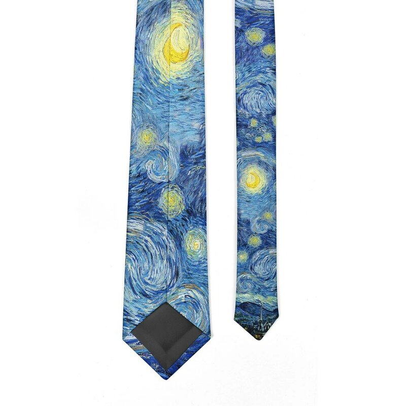 Dasi Lukisan Minyak Van Gogh Baru untuk Pria Bintang Bulan Malam Retro Menyenangkan 8Cm Lebar Dasi Ramping Aksesori Pakaian Sehari-hari Hadiah Pesta Pernikahan