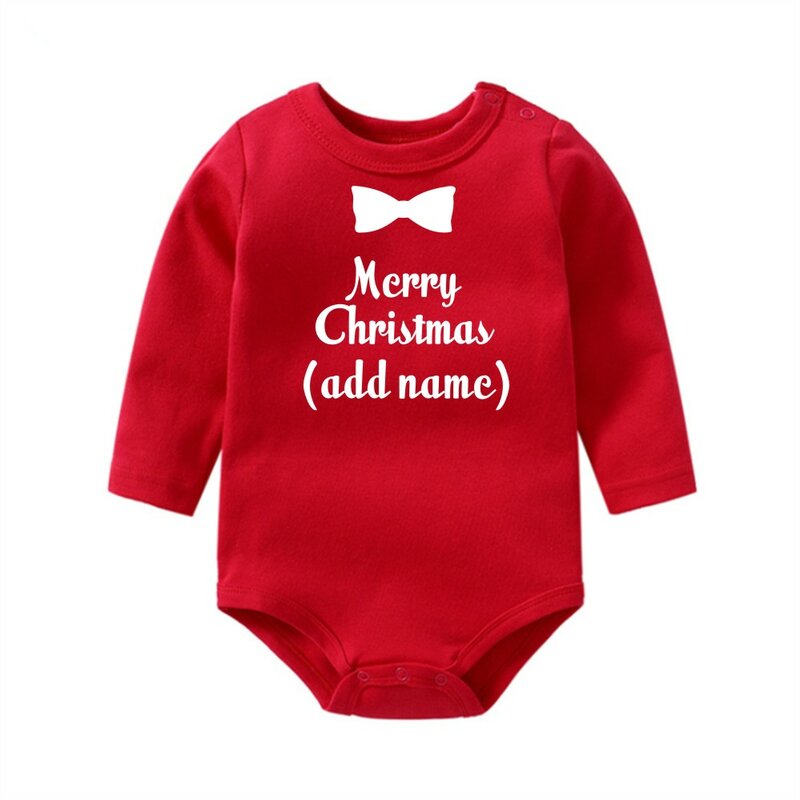 Personalized Newborn Outfit with Long Sleeve Custom Name Merry Christmas Outfit Baby First Christmas Gift Baby Name Bodysuit