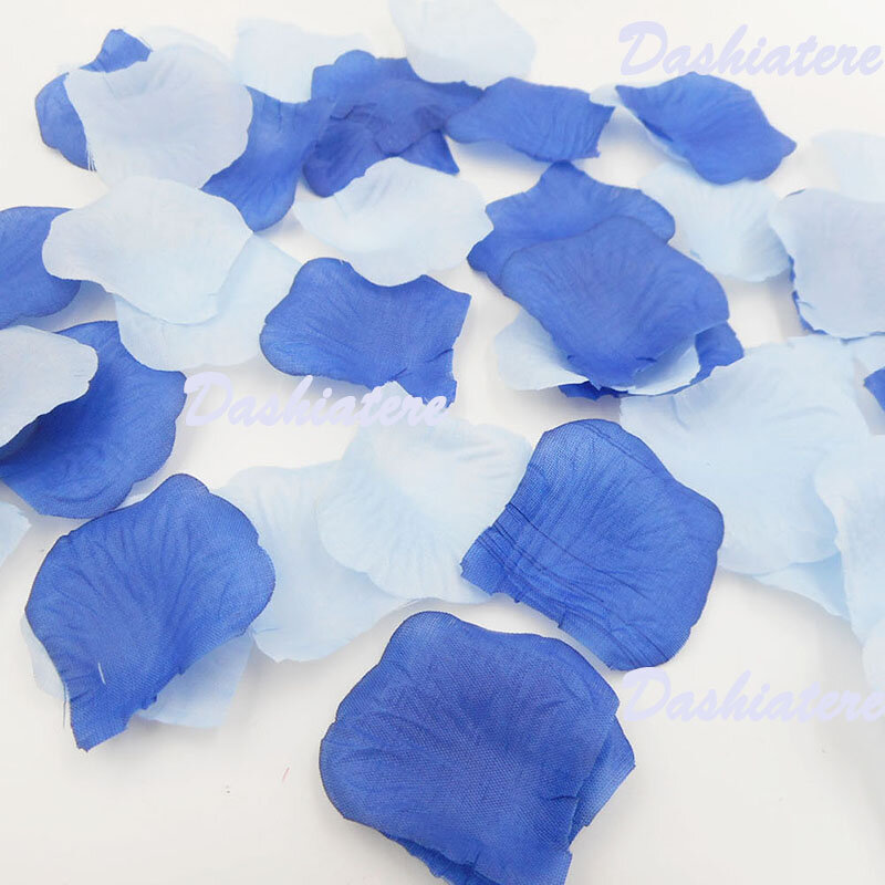 Dashiatere 가짜 라이트 블루 및 다크 블루 꽃잎, 웨딩 플로어 통로, 인공 꽃 장미 색종이 장식, 4 팩 400 개
