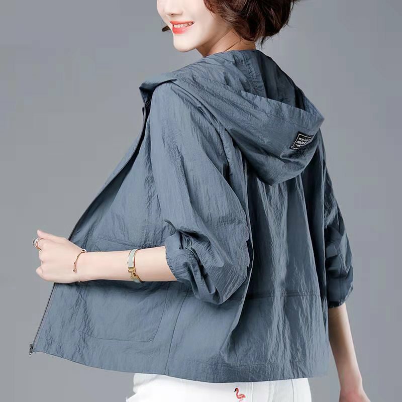 Fashion Korea musim panas baru Casaco Feminino jaket musim semi wanita warna Solid 2023 jaket Semua cocok bertudung mantel tabir surya tipis
