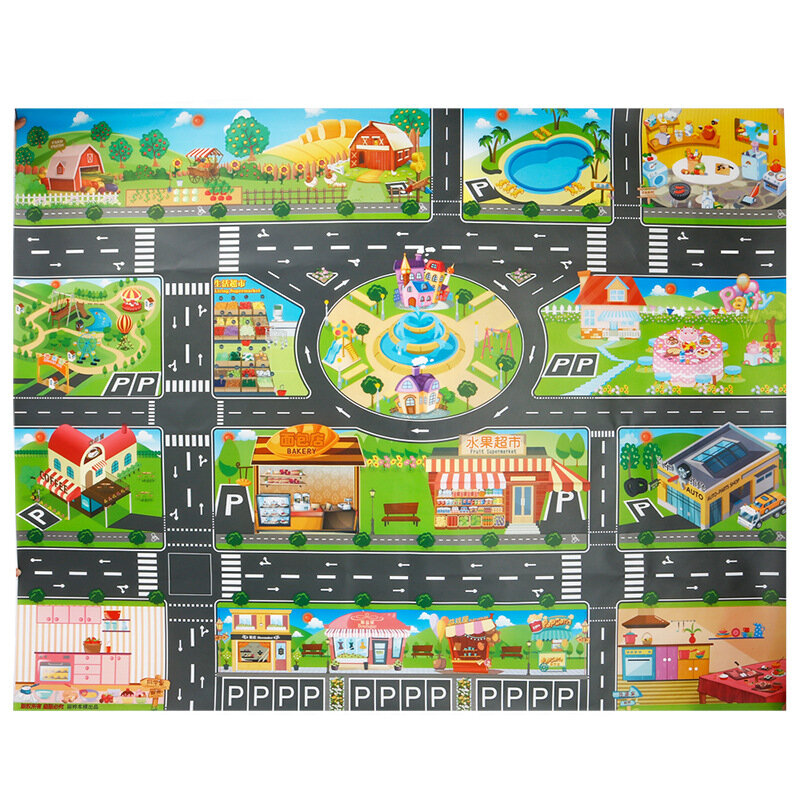 City Map Model Crawling Mat para Crianças, Game Pad, Brinquedos Interativos Play House, Road Carpet, Acessórios para Carro, 130x100cm
