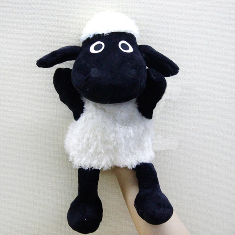 Marioneta de peluche de mano de oveja negra para niños, juguetes de teatro, marioneta de Animal de peluche, historia de imitación, lobo de dibujos animados, muñecas de peluche