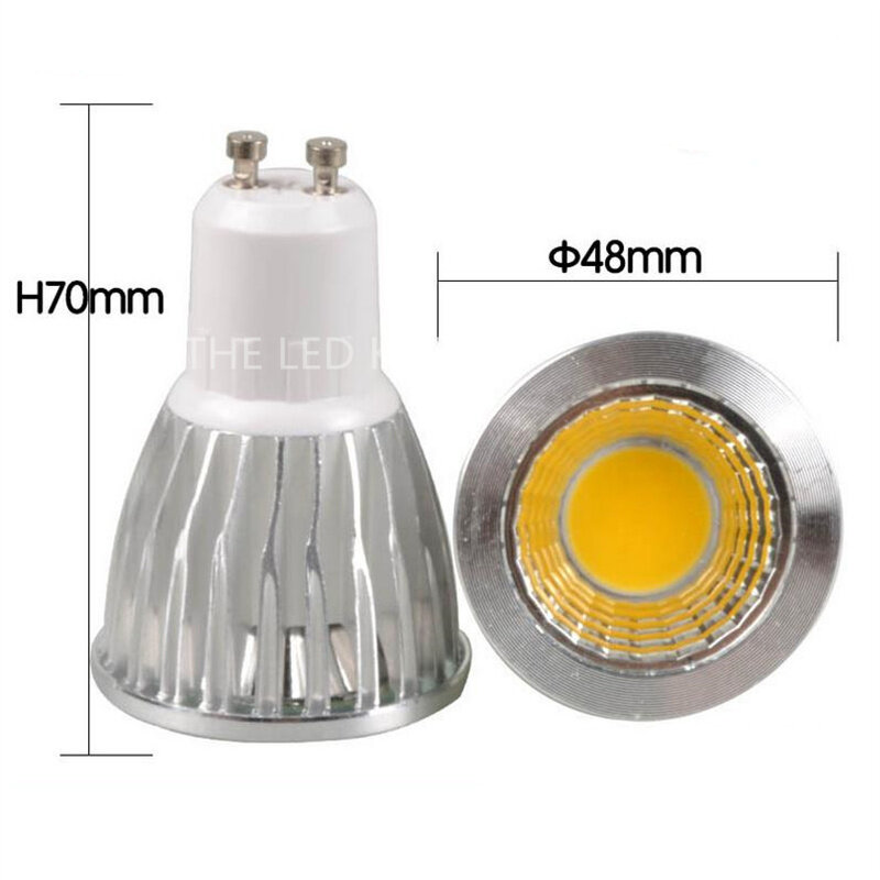 6 unids/lote LED foco de luz de la bombilla regulable GU10 MR16 12V GU5.3 110V 220V COB Chip ángulo de 60 grados proyector para la lámpara de mesa