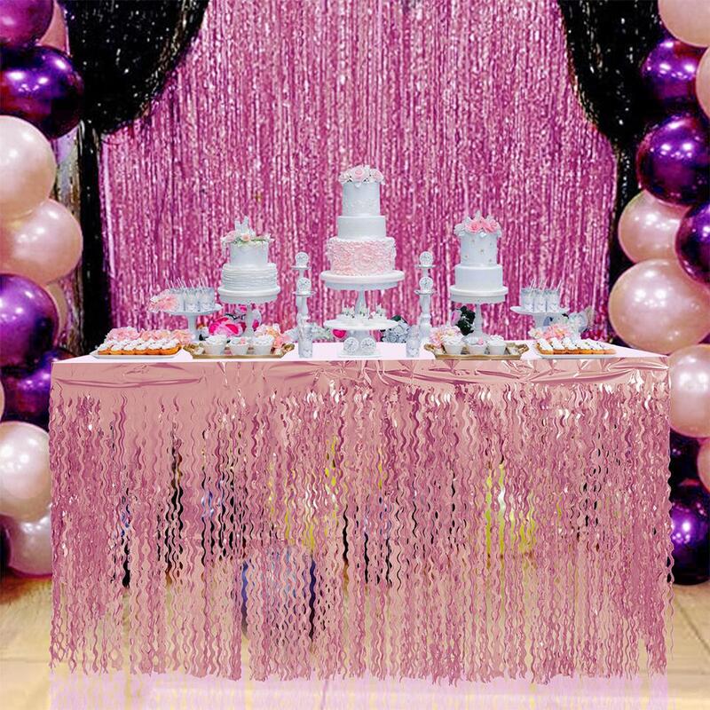 Różowe złoto PET Tulle Tutu obrus brokat spirala Tassel obrus na ślub urodziny Tableskirt dekoracji 275x75