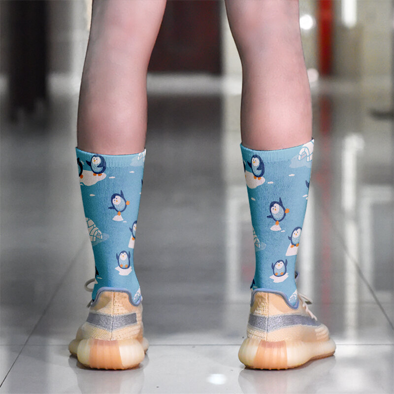 Simpatico pinguino stampato calzini da donna personalità della moda calzini lunghi Casual divertente felice Harajuku Skateboard Sokken per donna