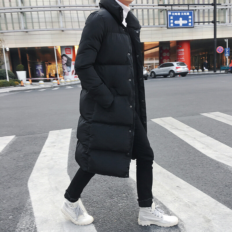 Jaqueta de inverno para homem casaco de cor sólida parque longo quente parkas masculino grosso fino ajuste outerwear 4xl preto