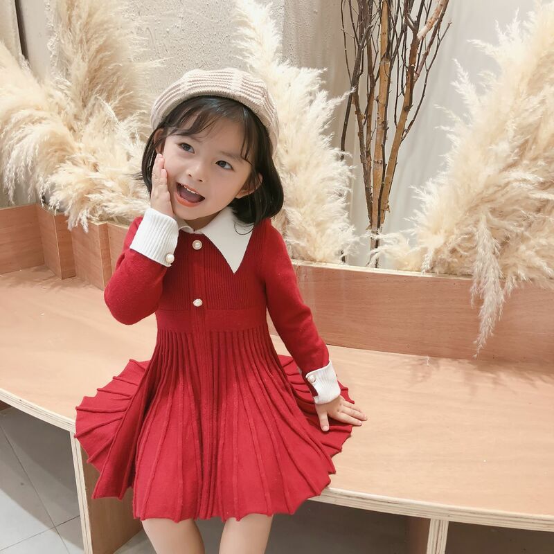 2019 Autumn Winter Girls Wool Knitted Sweater Baby Girl dress Girls Dresses For Party And Wedding Baby Girl Clothes