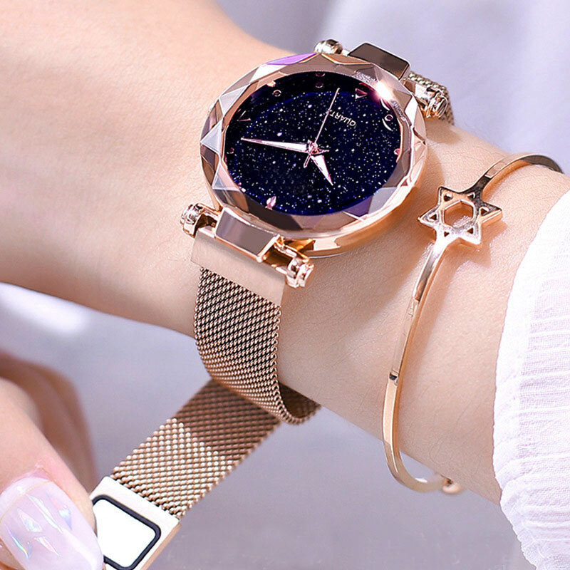 Relojes de lujo para mujer, nuevos relojes de pulsera de cuarzo con diamantes de imitación de marca superior con cielo estrellado magnético para damas, 2019