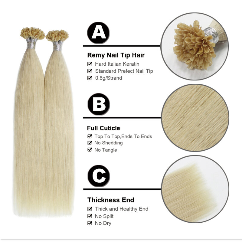 FOREVER HAIR U-Nail-Tip Real Remy Pré Bonded Queratina Extensões De Cabelo Natural Em Cápsulas Cabelo Fusão 0.8 g/s 16 "18" 20 "22"