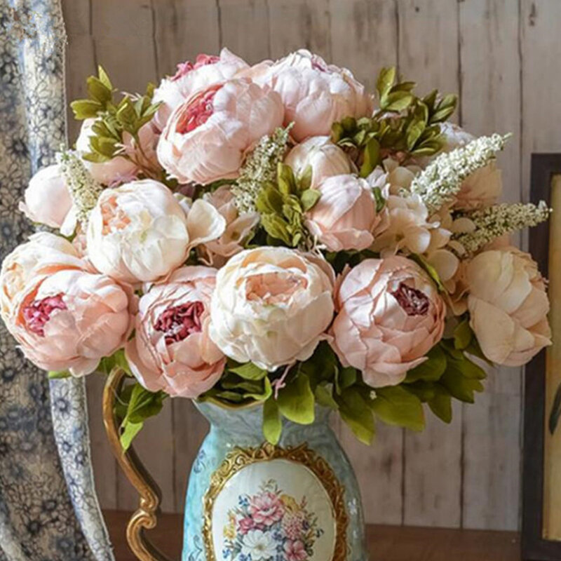 Ramo de flores artificiales grandes de peonía para decoración, flores falsas de seda clásicas de alta calidad, corona decorativa para el hogar DIY para boda