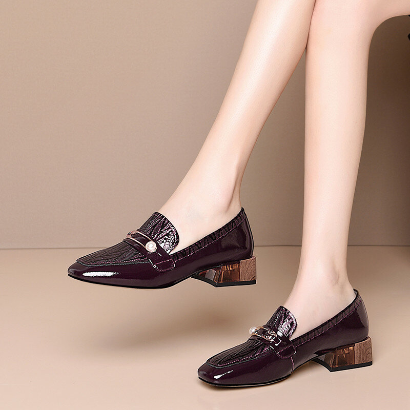 Женские туфли-лодочки FEDONAS, офисные туфли из натуральной кожи на высоком каблуке с украшением из жемчуга в стиле ретро на весну-осень