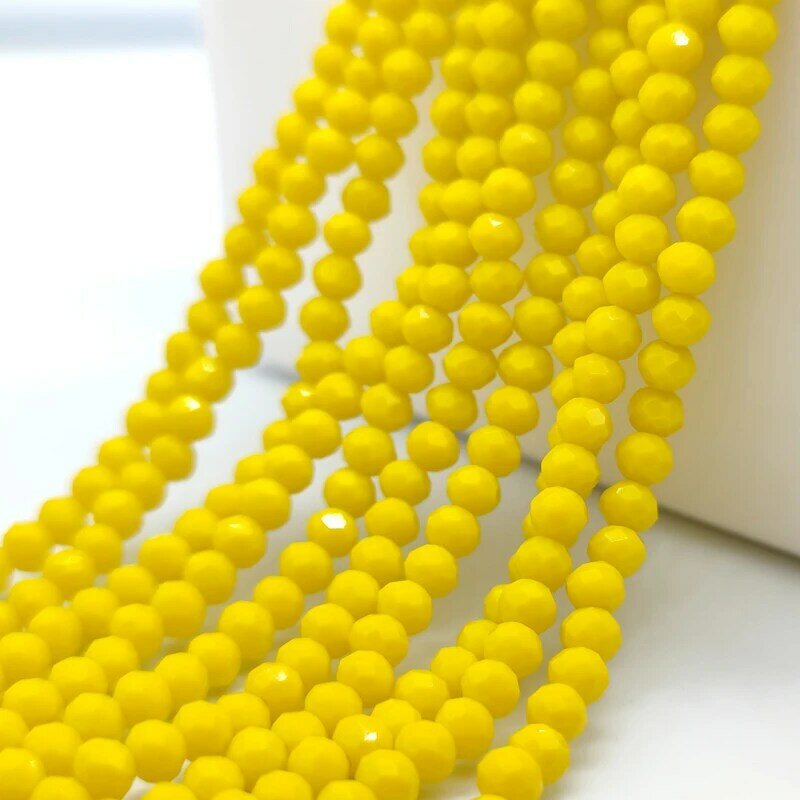Cuentas de cristal planas facetadas amarillas, espaciador redondo suelto, 2 3 4 6 8mm, fabricación de pulseras, collares, accesorios de joyería