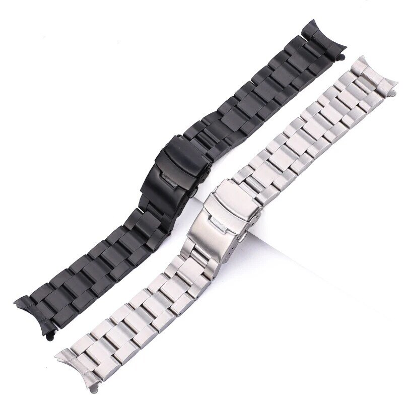 Rvs Horlogeband Armband 20Mm 22Mm Mannen Metalen Geborsteld Gebogen End Horloge Band Strap Klokken Accessoires