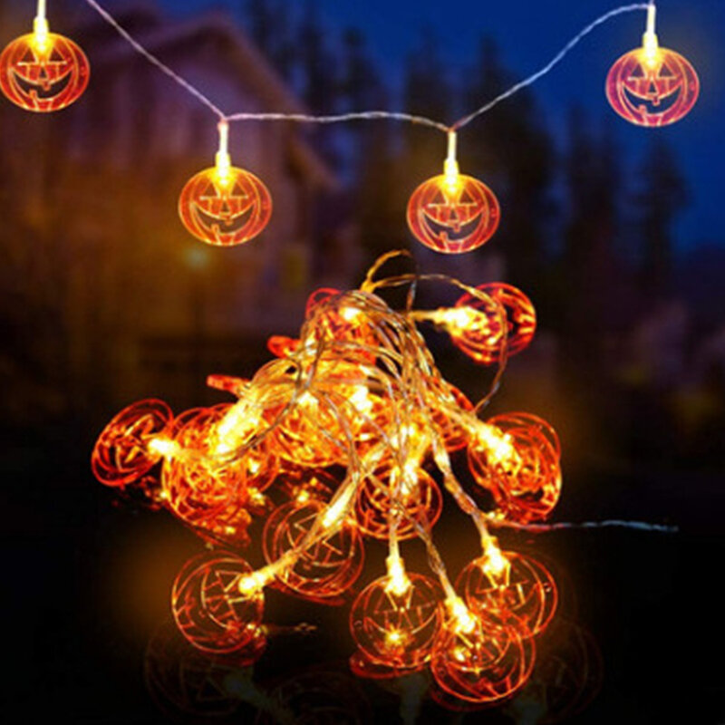 Guirxiété Lumineuse LED pour Halloween, Citrouille, Chauve-Souris, Fantôme, Décoration d'Horreur pour la Maison, 10LED, 1.5m
