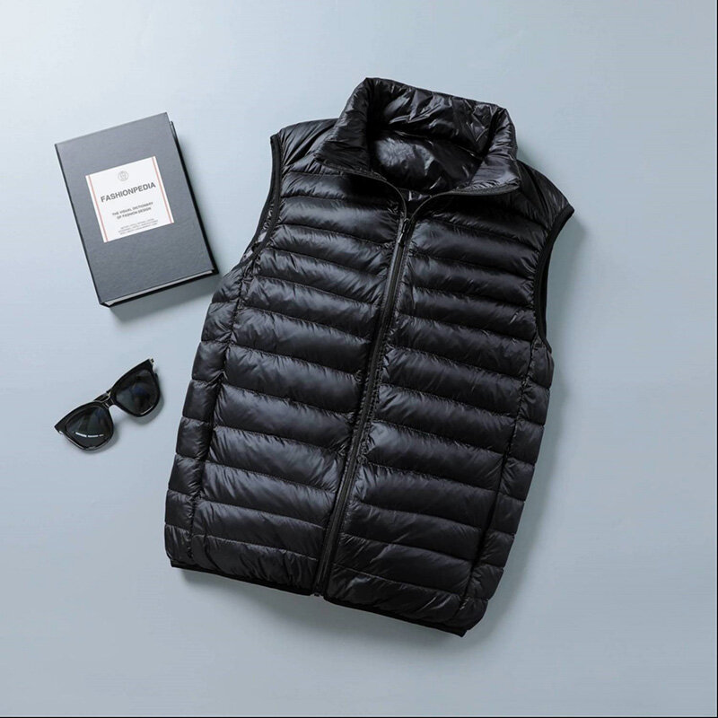 冬男性アヒルダウンベストコート超軽量ノースリーブフグベストジャケットファッションスタンドカラー防風アヒルダウンチョッキ