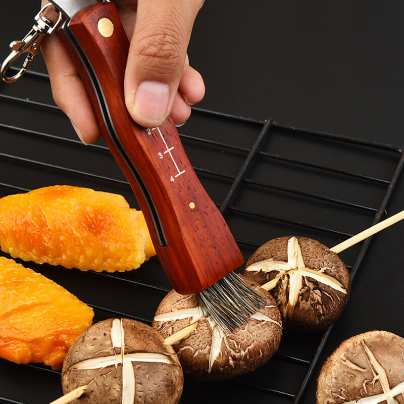 Outdoor Camping BBQ Mushroom Knife With Brush Portable Keychain Sharp Hunting Survival Multifunctional Folding Knife Brushes