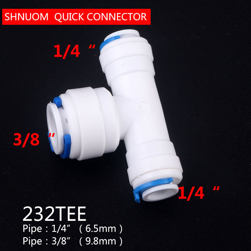 1/4 3/8 1/4 to a 223 "diâmetro do tubo chang 6.5mm9.5mm 3 maneira t rápido conectar push fit ro sistema de água encaixes tipy junção rápida