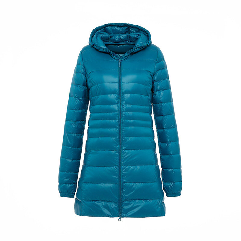 Piumino lungo ultraleggero invernale donna giacca di piume con cappuccio cappotto sottile caldo parka femminile Plus Size 6XL 7XL Chaqueta Mujer