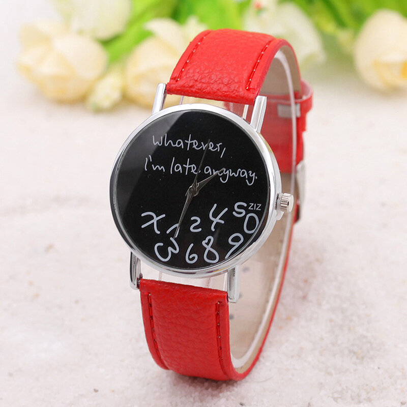 Hot Sale Numbers English Pink White Black Leather Children's Quartz Watch Casual Big Dial Boy Girl Student School Clock Relojes