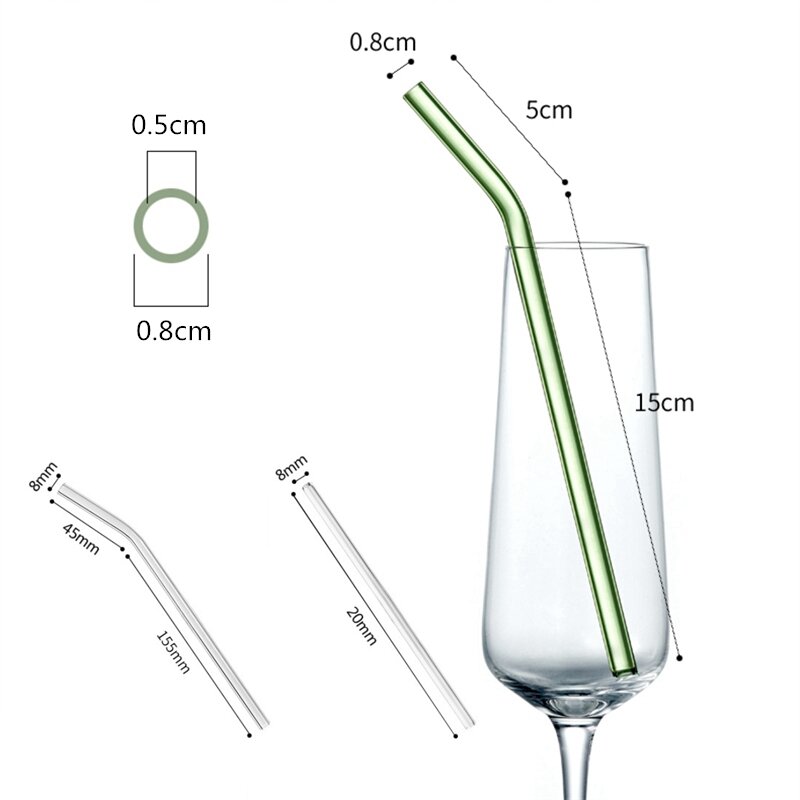 Pajitas transparentes reutilizables para batidos, Pajita de vidrio de 20cm, Pajita para beber respetuosa con el medio ambiente