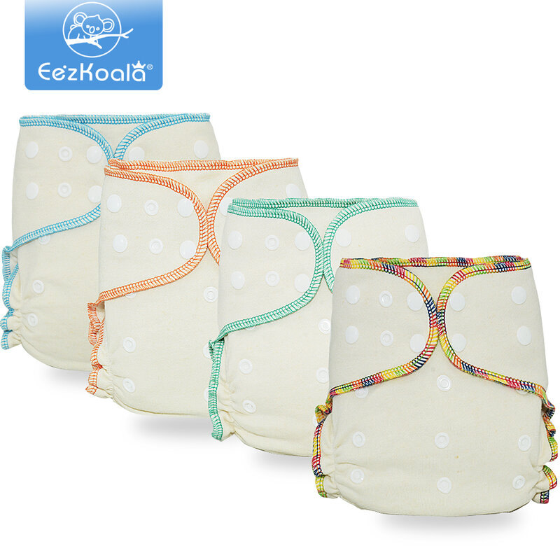EezKoala-pañal de algodón de cáñamo lavable para bebé, pañal de tela ajustado híbrido, reutilizable, AIO y AI2, respetuoso con el medio ambiente