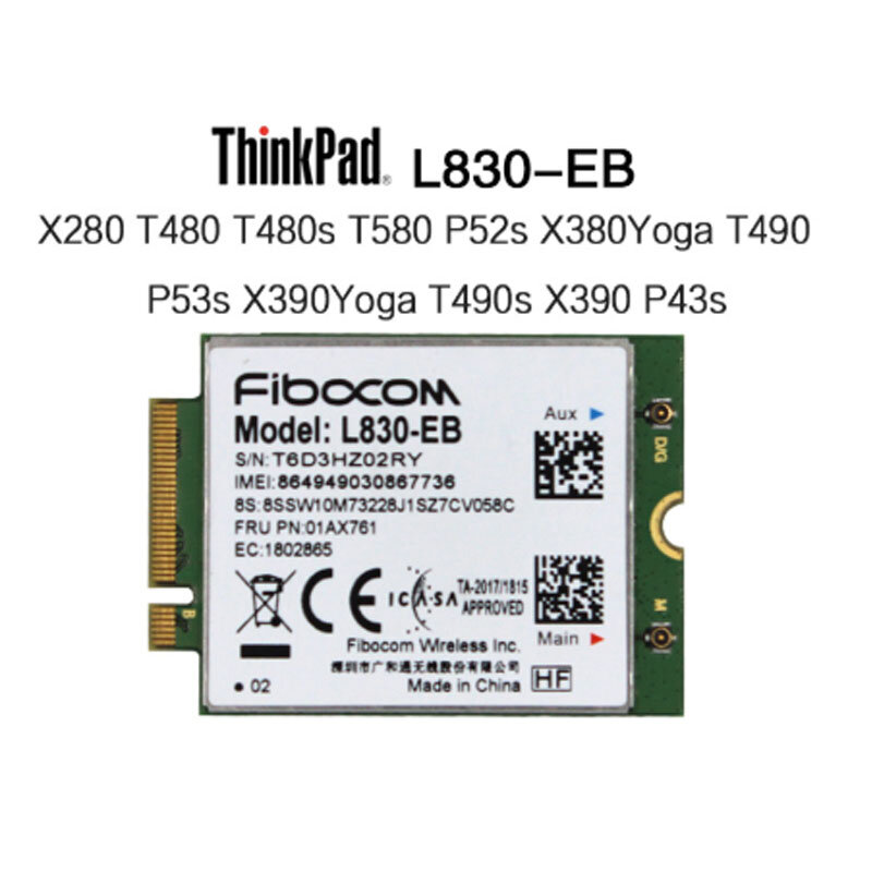 WDXUN 01AX761 L830-EB WWAN 카드, X280 T480 T490 T490s T590 P53s X390 L490 L590 P43s T480s X390 요가용