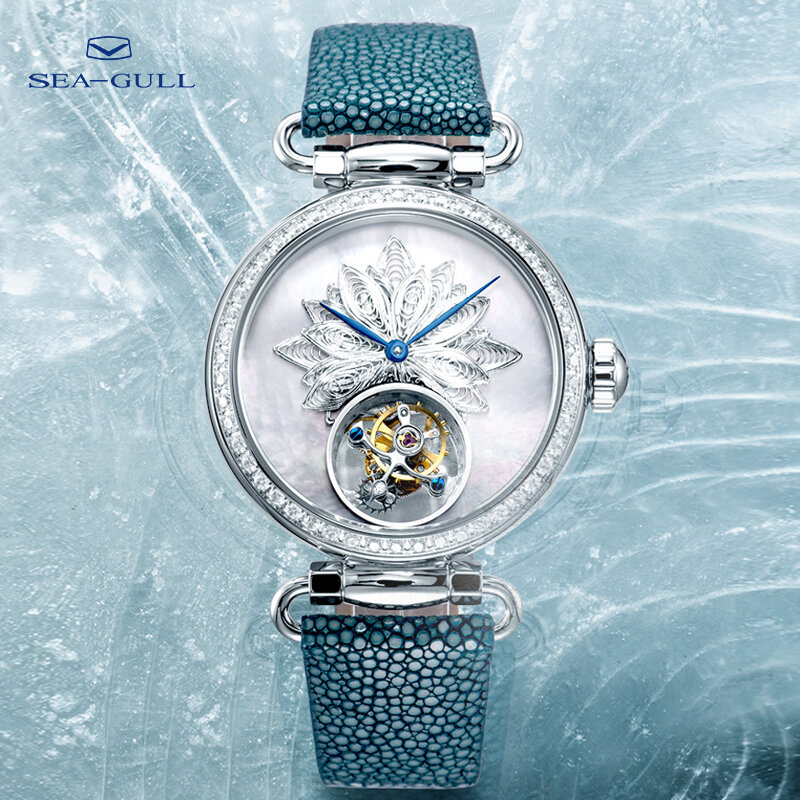 をシーガルトゥールビヨン機械式時計の高級ブランド女性マニュアルトゥールビヨンファッション中空腕時計アーティストシリーズ8103L