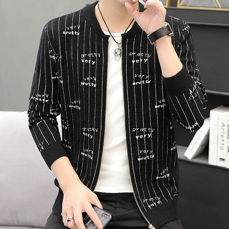 Men Sweater Cardigan Zipper 2022 New Arrival Autumn And Winter Letter Stripe Male Knitted Coat Teenage Boys Korean Style M102