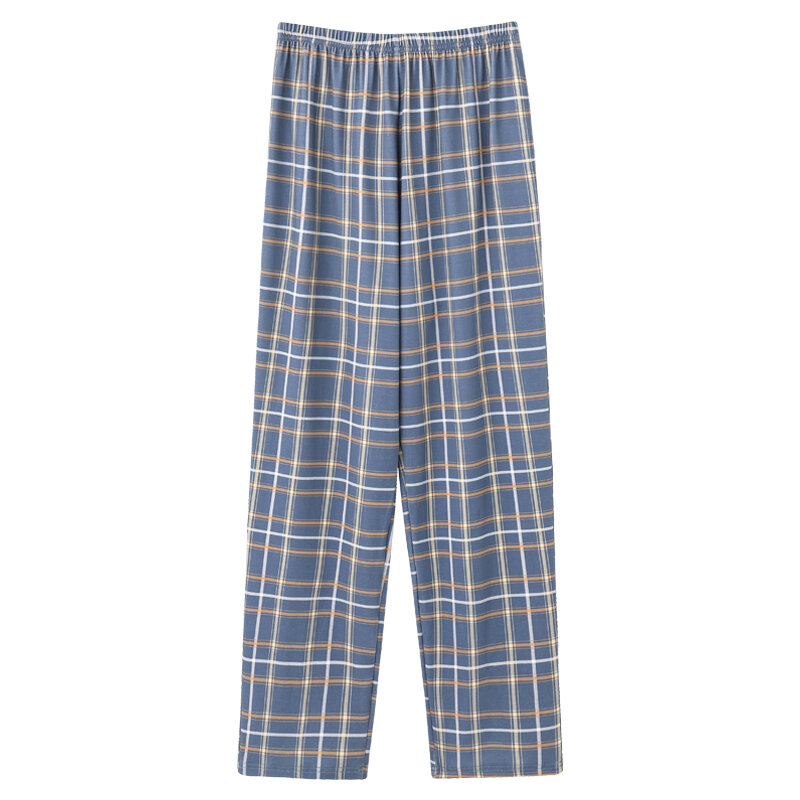 Pijamas de estilo japonés para hombres, pantalones largos de algodón de celosía, simples, con cintura elástica, informales, de yardas grandes, para dormir en casa