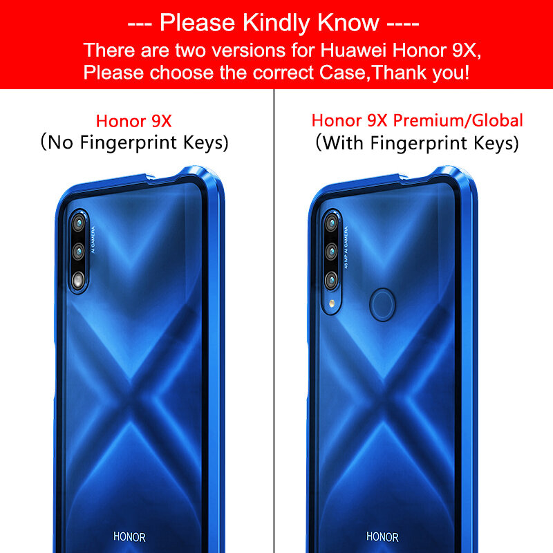 Pare-chocs étui pour huawei Honor 9X boîtier en métal magnétique 360 plein double verre trempé couverture rigide arrière sur pour Honor 9X Premium Case