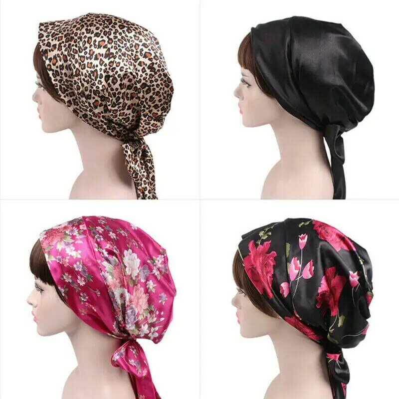 Women Silk Shower Cap Night Sleep Cap Hair Bonnet Hat Head Cover Satin Turban Headscarf