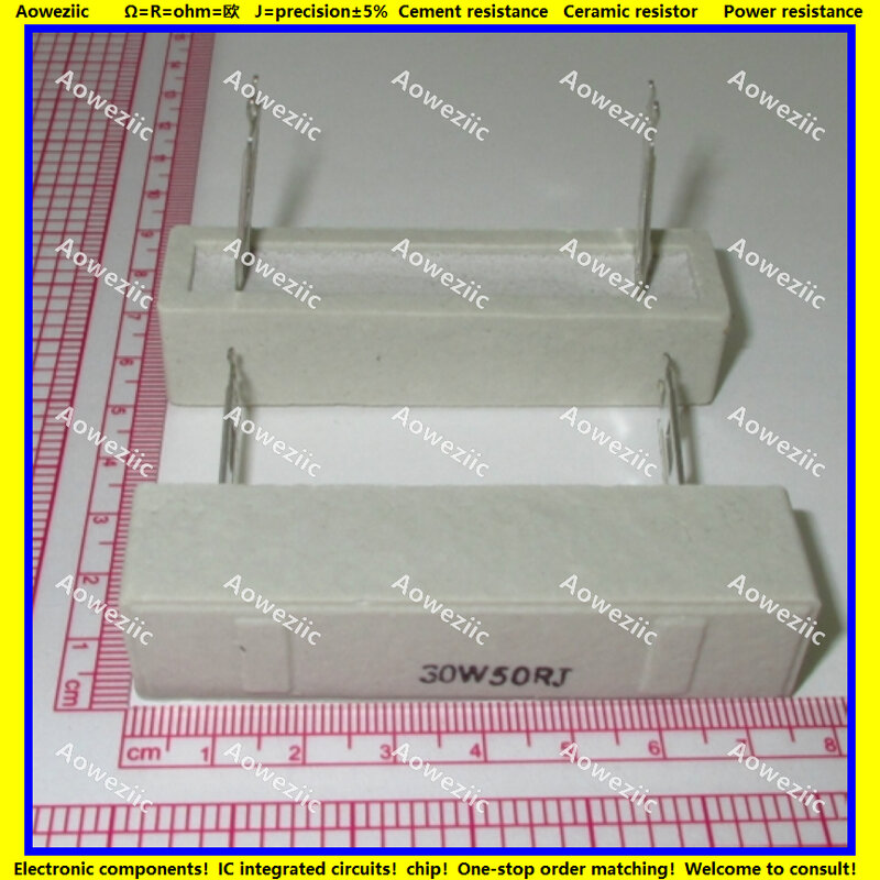 2 pces 30w50rj 30w 50 ohm +/- 5% resistor de cimento horizontal 30w 50rj resistência de cimento 30w50r 30w50ohm resistor cerâmico plug-in