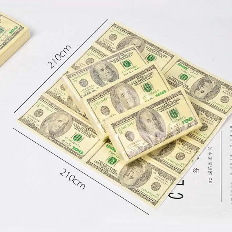 10Pcs Creative Funny 100 Dollars Money Printed Paper Napkins Thick 3 Layers Toilet Bath Pocket Tissue Paper Party Supplies