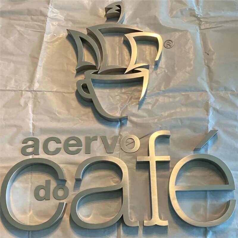 Custom Outdoor Metal letters for Cafe shop name sign, brushed satin stainless steel store signage letters