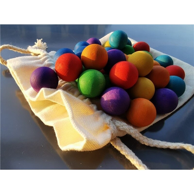 35pcs Kids Wooden Balls Toys 2cm Diameter Rainbow Stain Wood Marbles Match Building Blocks and Trees
