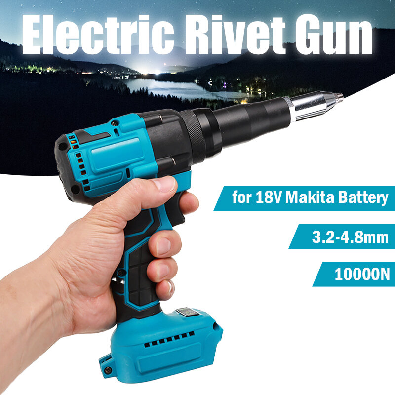 Pistola remachadora para Makita, Batería de 18V (no incluida), pistola remachadora eléctrica, herramientas eléctricas, destornillador de 2,4-4,8mm con luz LED
