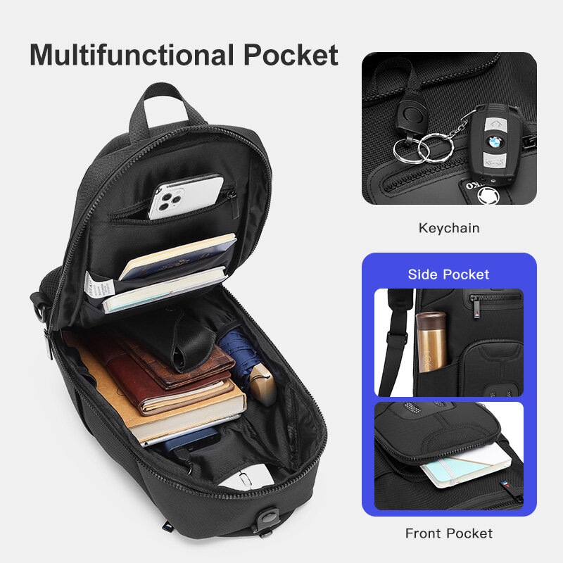 OZUKO Multi Pocket Men Chest Bag Waterproof Shoulder Bag for Teenager Quality Male Messenger Bag Men's USB Travel Crossbody Bags