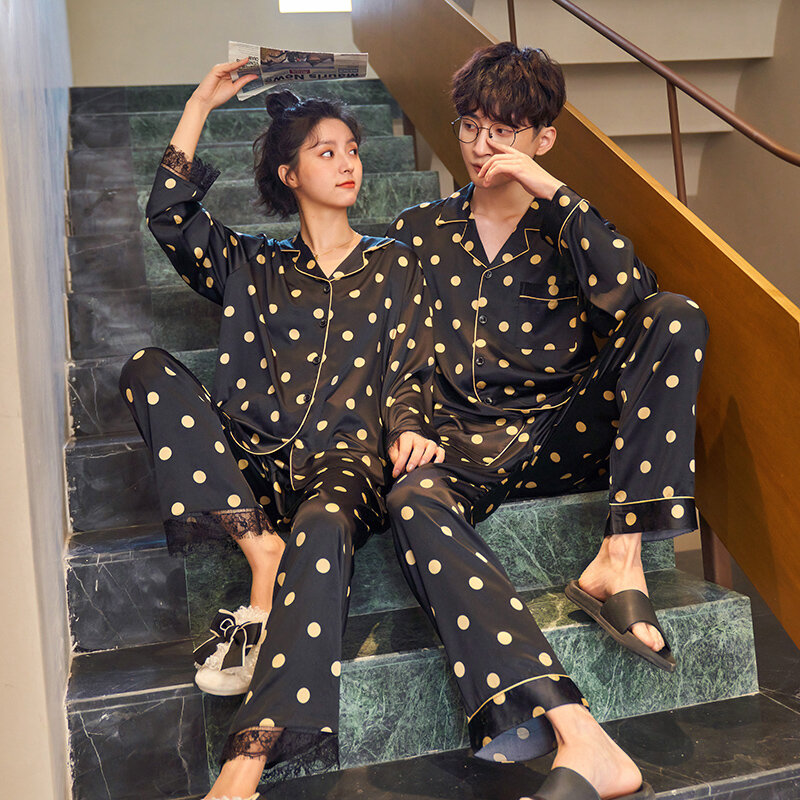 Lange Mouwen Pyjama Herfst Zijden Pyjama Set Lover Dot Printing Mode Pyjama Set