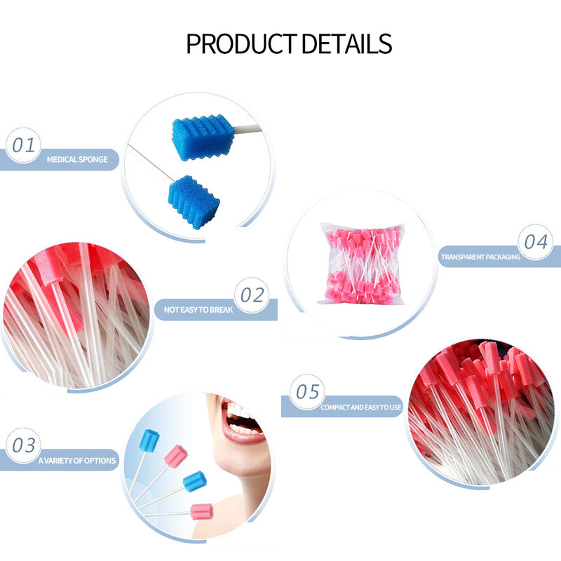 100 stücke 13,5 cm Einweg Oral Pflege Schwamm Kopf Tupfer Zahn Reinigung Mund Tupfer Mit Stick Medical Dental Verwenden Werkzeug großhandel