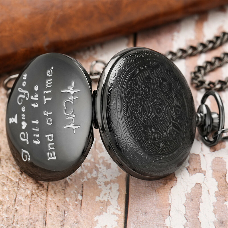 I Love You till the End of Time Engraving Personalized Quartz Pocket Watch Antique Fashion Pendant Pocket Clock Gifts with Box