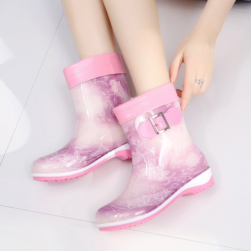 Botas de lluvia de terciopelo para mujer, botines con plataforma de 3CM, zapatos de lluvia, impermeables, a la moda